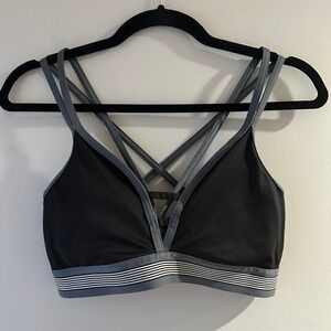 Victoria's Secret Strappy Sports Bra Black Gray Striped Band Size Medium